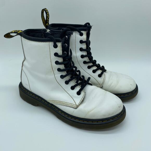 Dr. Martens White Combat Moto Zip-Up Boots Biker Leather Kid's Girl's size 3 - Picture 1 of 8